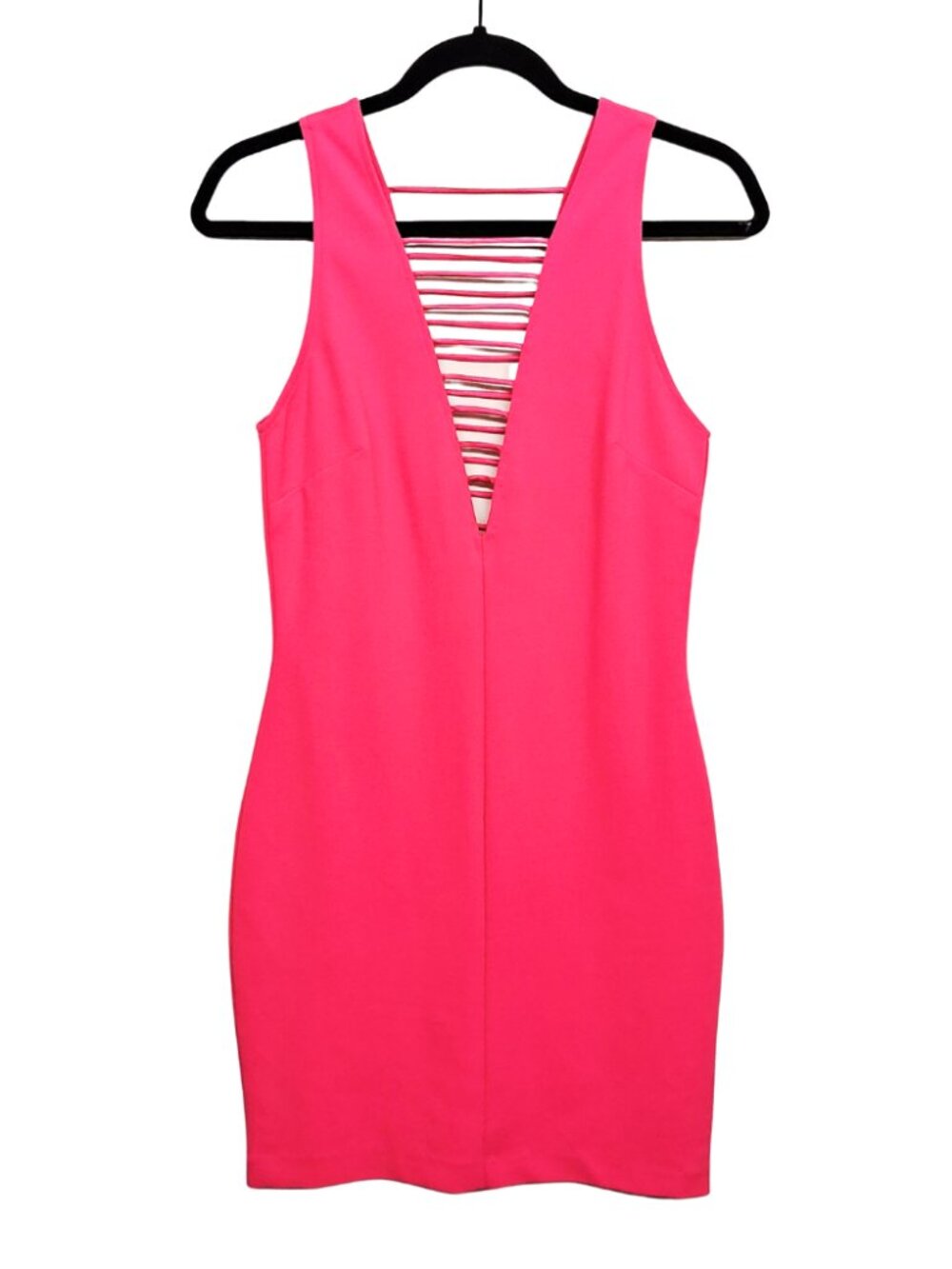 H&M Hot Pink Bodycon Dress Sleeveless Ladder Cut V-Neck Cocktail Party 8 Medium
